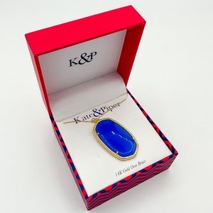 Kate & Piper Blue Stone 14k Gold over Brass Necklace
